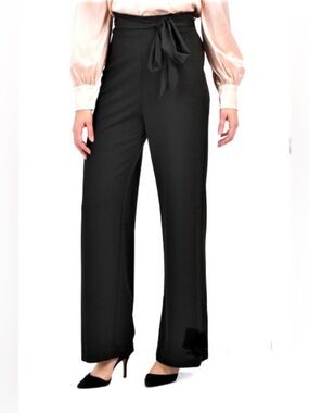 🟠NWT ADRIANNA PAPELL Plus Wide Leg Crepe Satin Bow Pants in Navy Sz 18